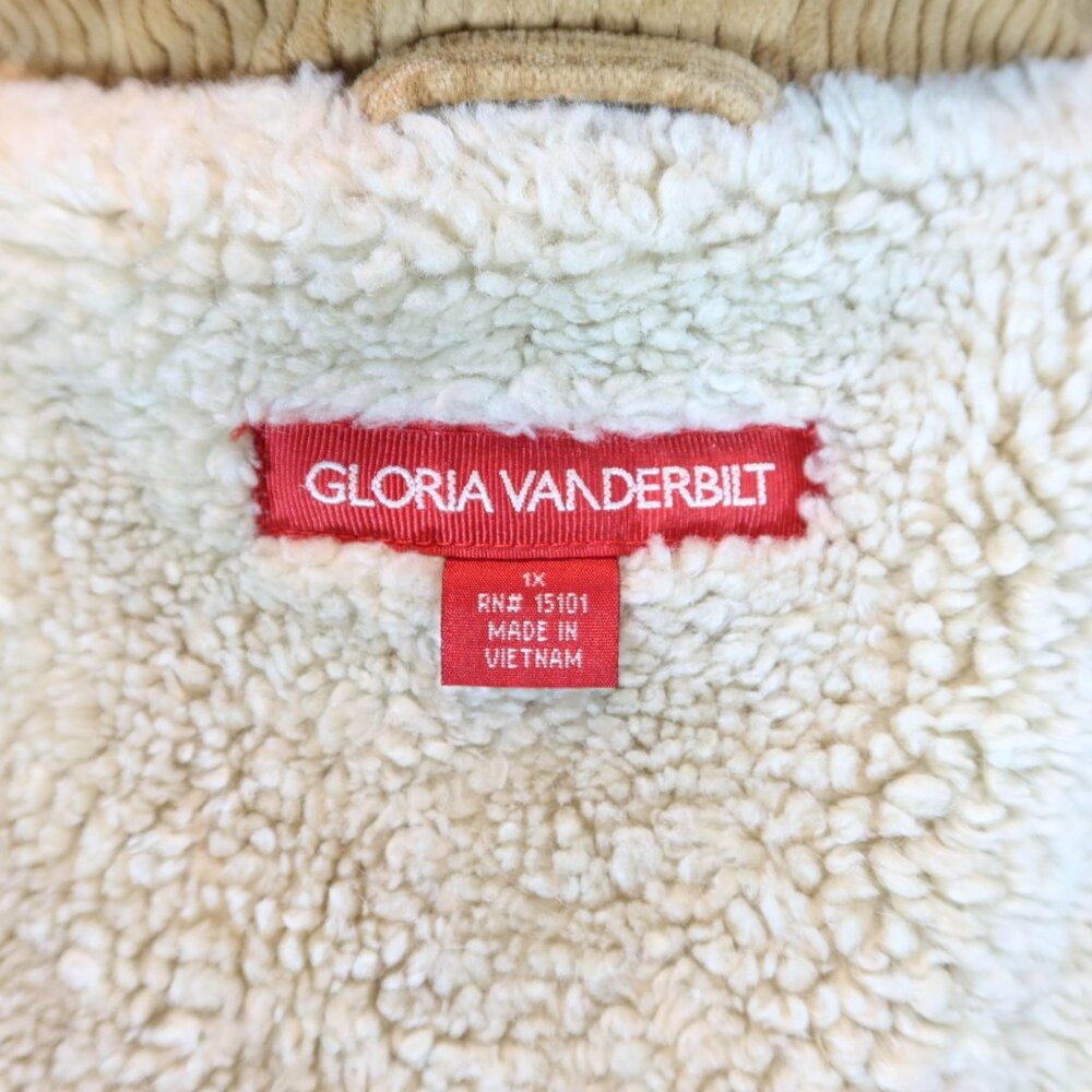 Vintage Y2K Wide Wale Corduroy Shearling Chore Jacket 1X Gloria Vanderbilt Tan - Picture 6 of 8